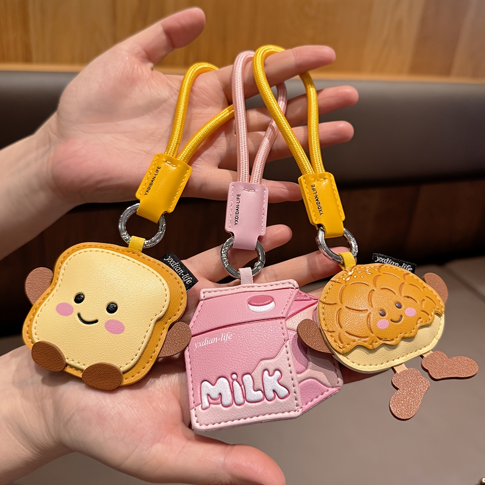 Car Accessories Bunnings - 1 Cute PU leather keychain, toast,