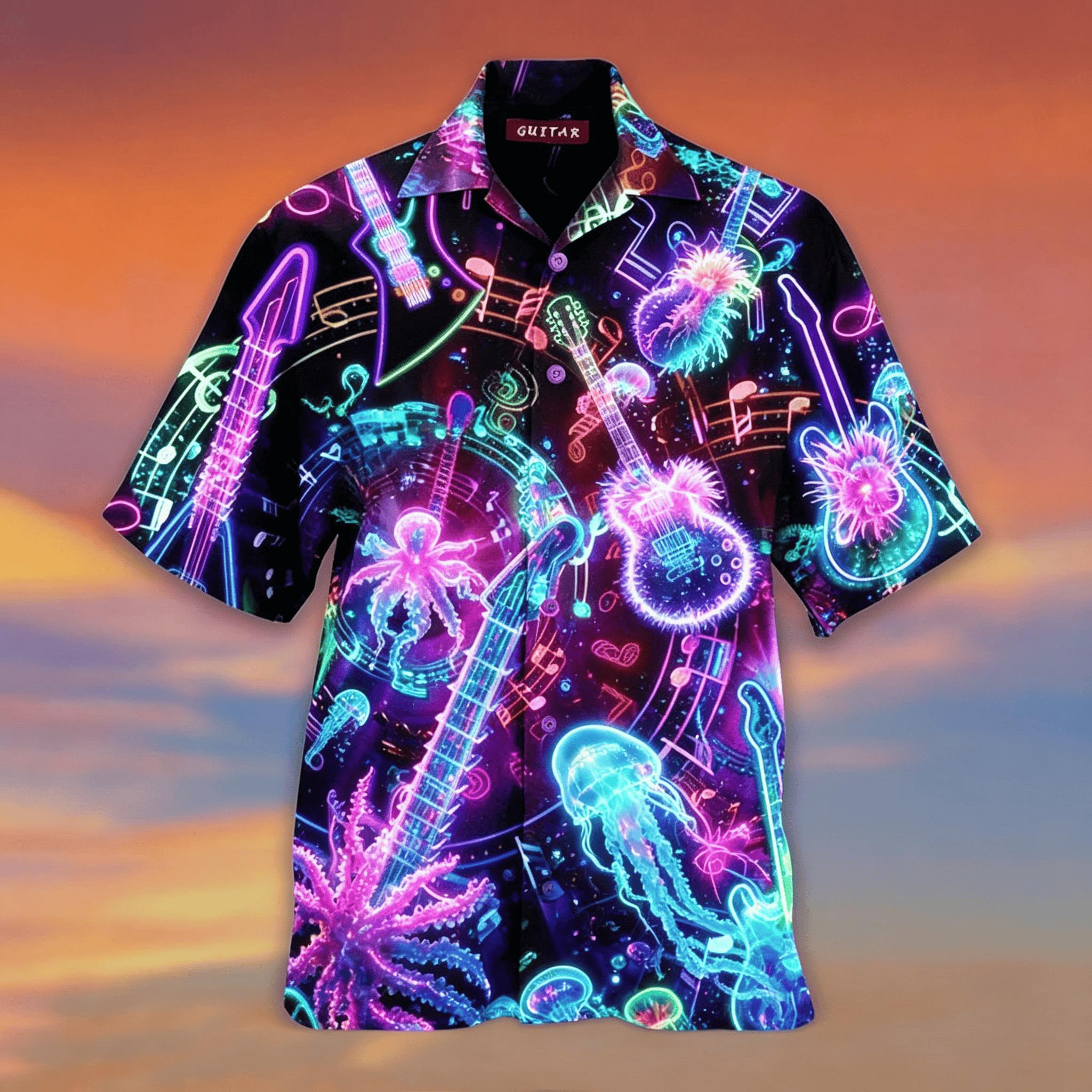 Car Accessories Bangkok - Men's Neon Guitar Jellyfish Print Short
