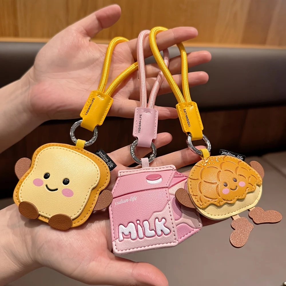 Car Accessories Bunnings - 1 Cute PU leather keychain, toast,