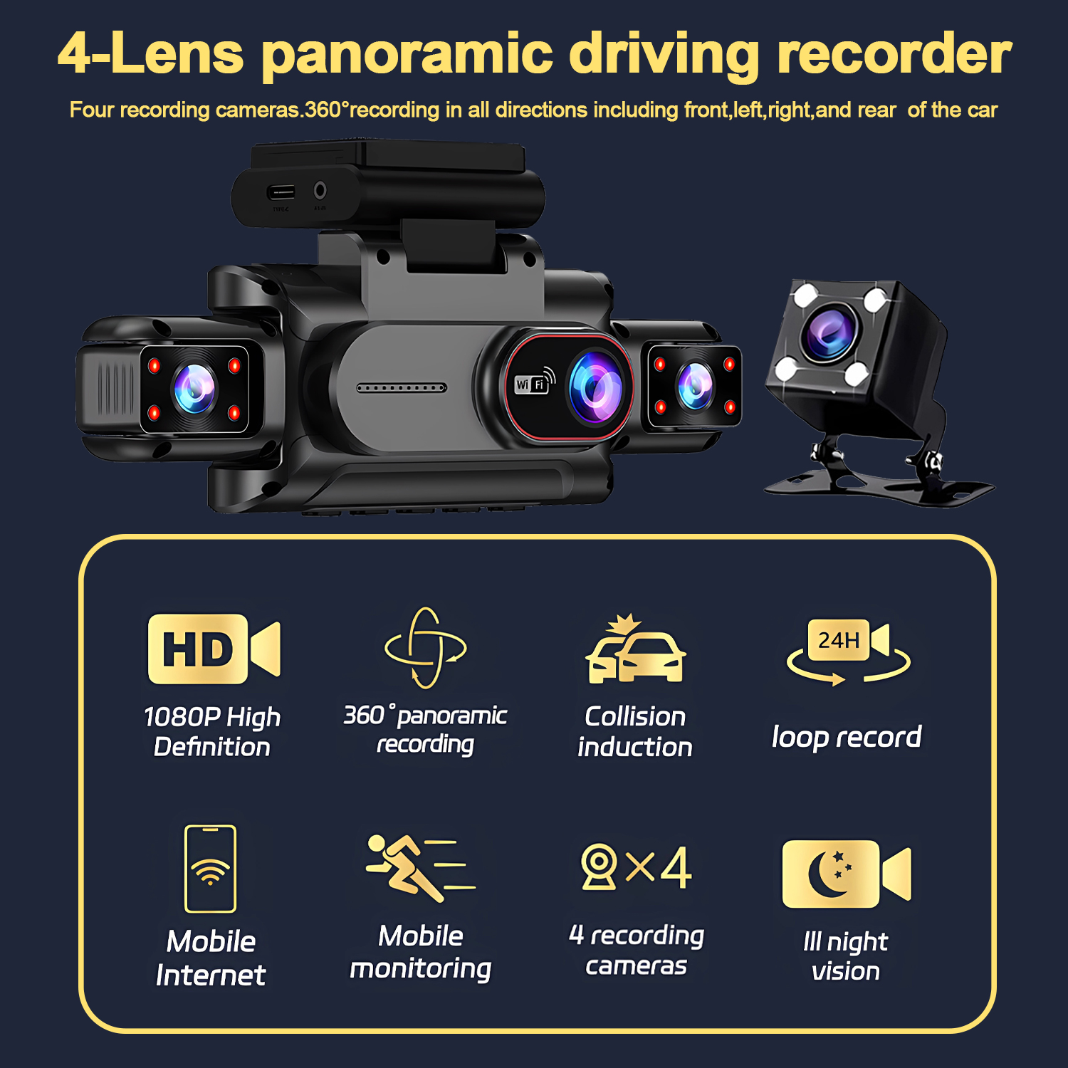 Dashcam for cars 4 Channel Bla - Car Accessories For Night Driving incelemesi ve fiyatı