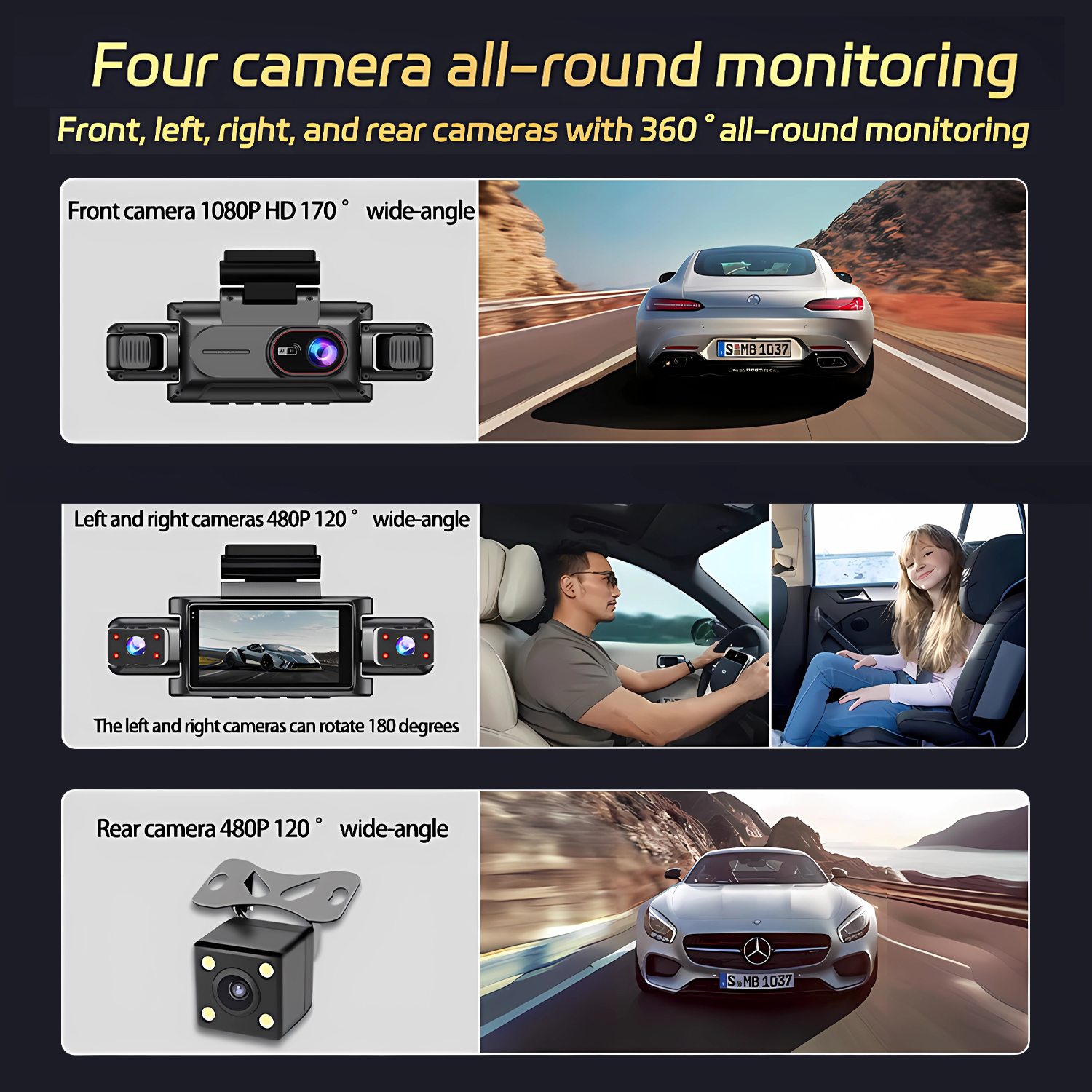 Dashcam for cars 4 Channel Bla - Car Accessories For Night Driving incelemesi ve fiyatı